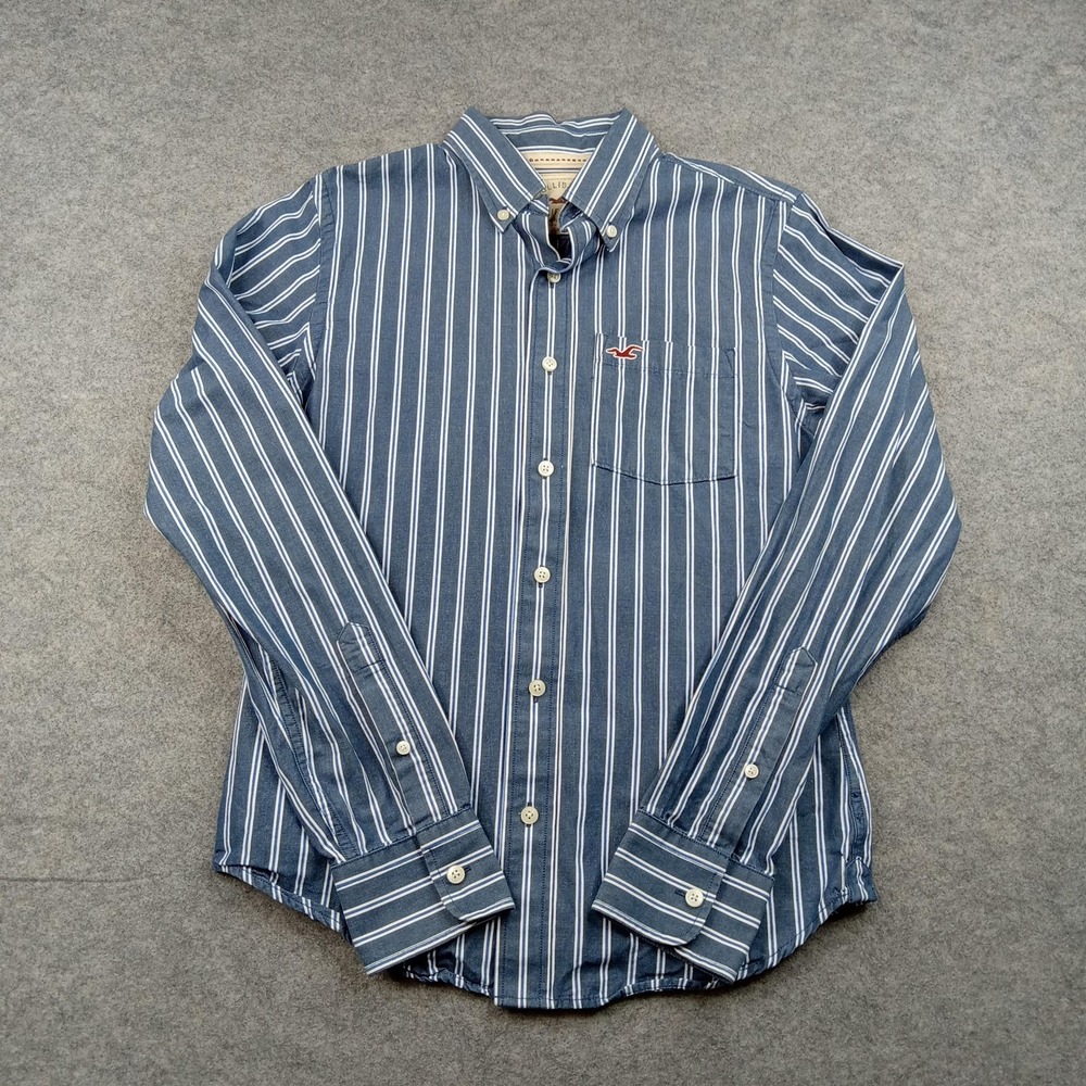 Hollister Shirt Mens Small Blue Stripe Cotton Button Front Long Sleeve Casual